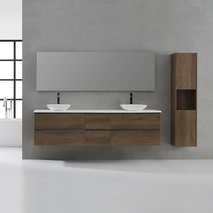 Badmöbel Set mit Seitenschrank und Spiegel, Ansicht von Vorne